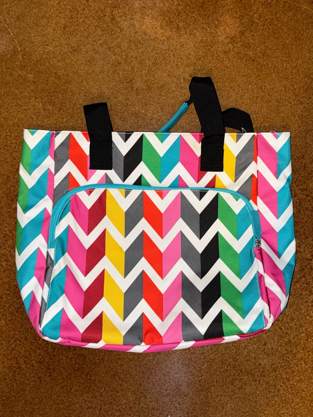 Multicolor Chevron Tote Bag with Front Zip Pocket